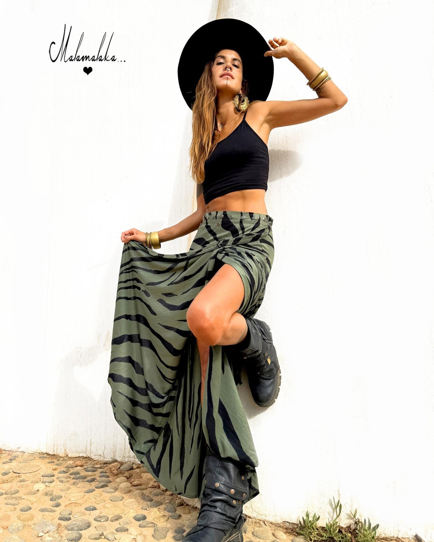 Transformable Rayon Maxi Skirt | Open Asymmetric Boho Gypsy Tribal · Steampunk Style