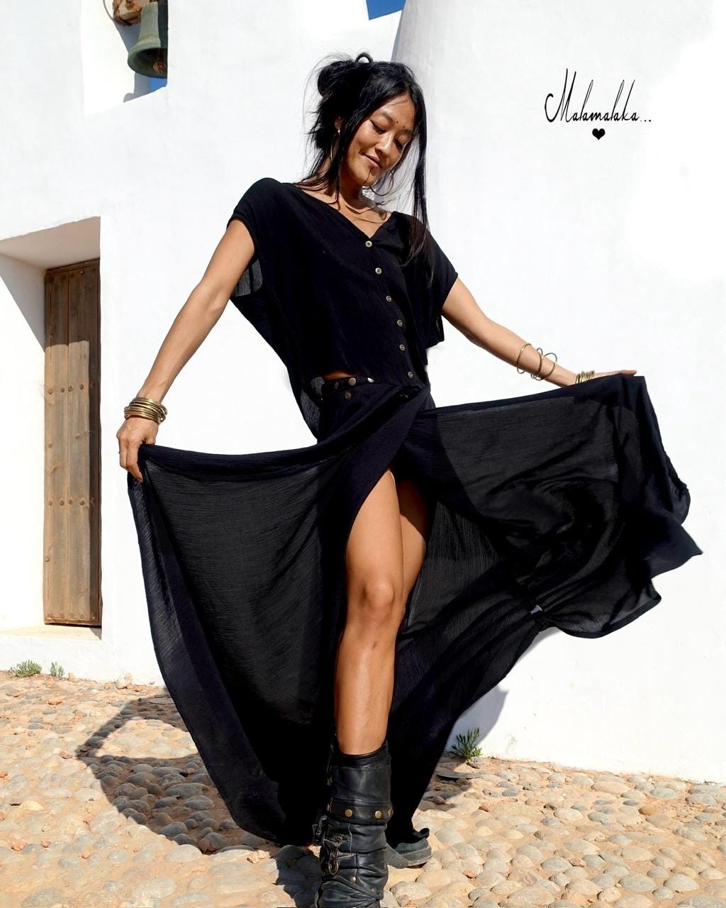 Women's Boho Co-ord Set | Fringe Wide-Leg Trousers & Open Shirt · Summer Outfit