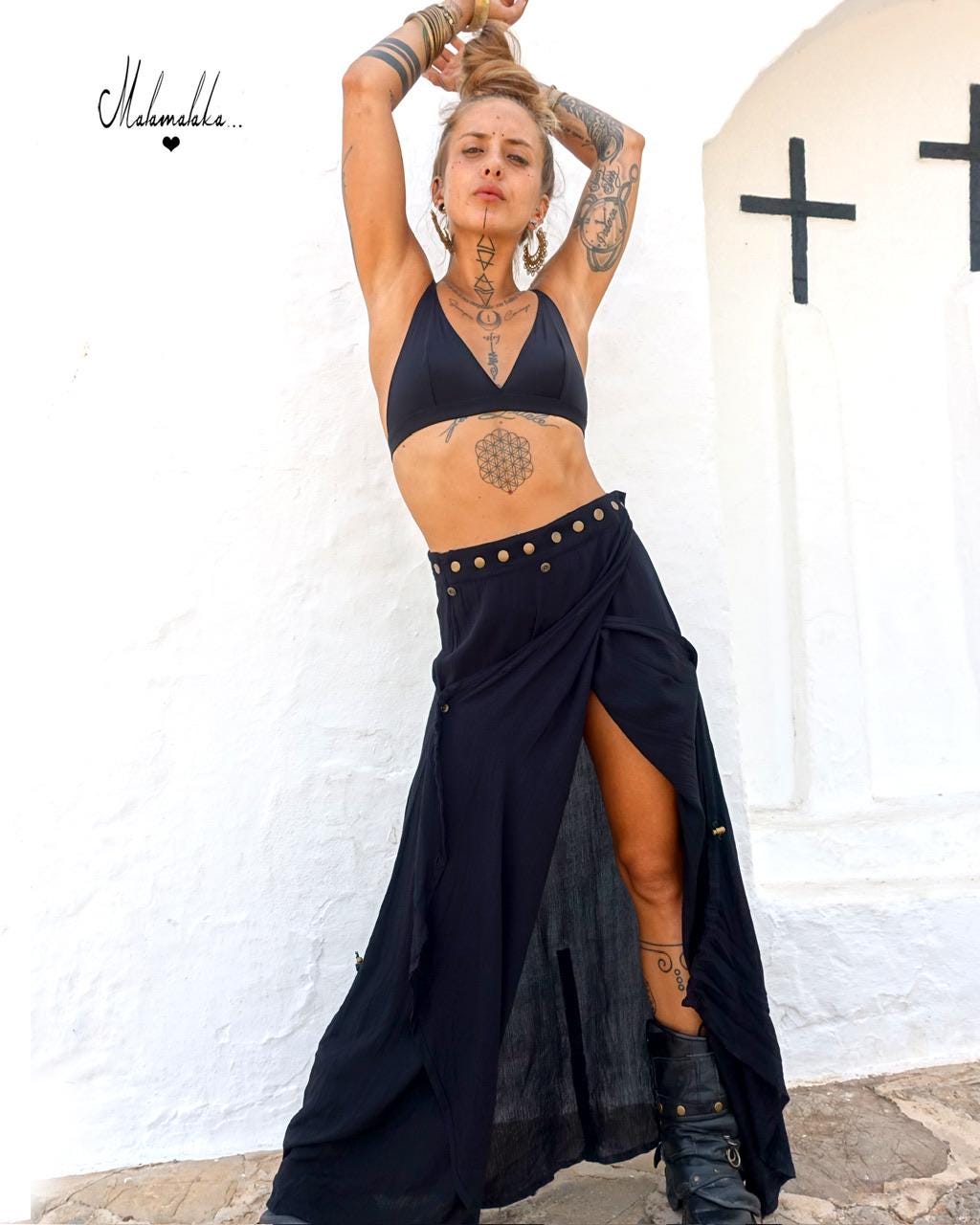 Transformable Rayon Maxi Skirt | Open Asymmetric Boho Gypsy Tribal · Steampunk Style
