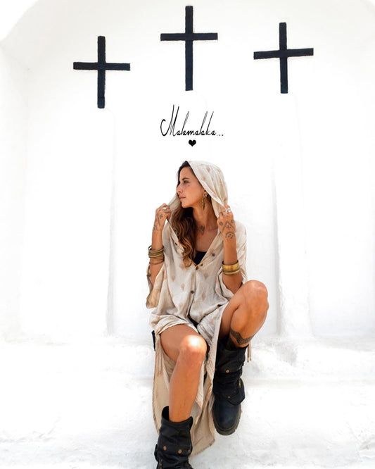 Boho Kimono Jacket | Detachable Hood · Tribal Festival Dress Kimono · Bohemian Style