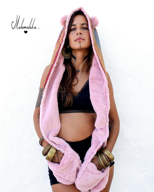 Animalakas Reversible Plush Hood | Unisex Festival Streetwear — One of a Kind