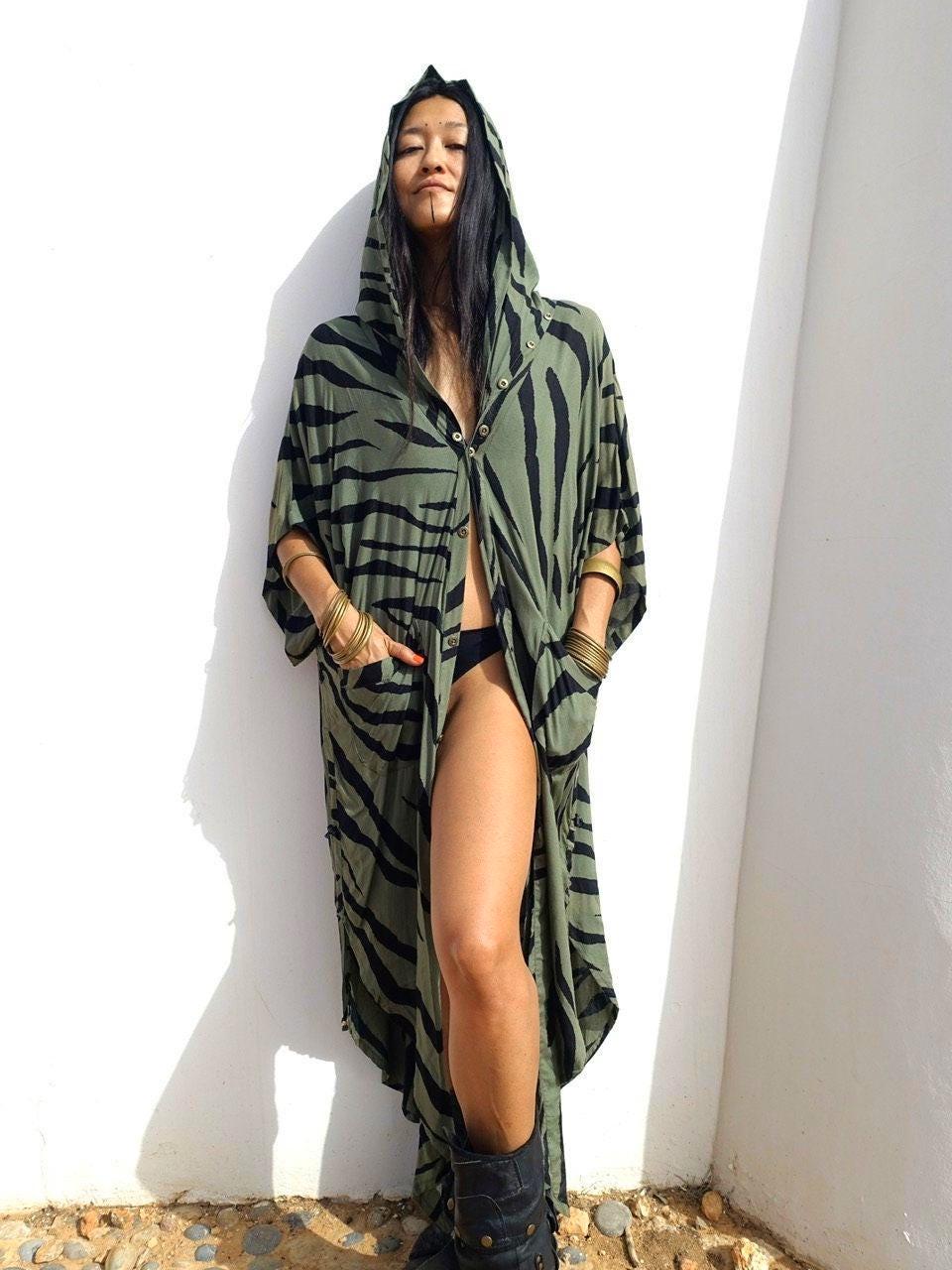Boho Kimono Jacket | Detachable Hood · Tribal Festival Dress Kimono · Bohemian Style