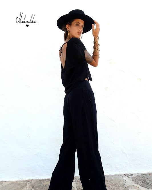 Women's Boho Co-ord Set | Fringe Wide-Leg Trousers & Open Shirt · Summer Outfit