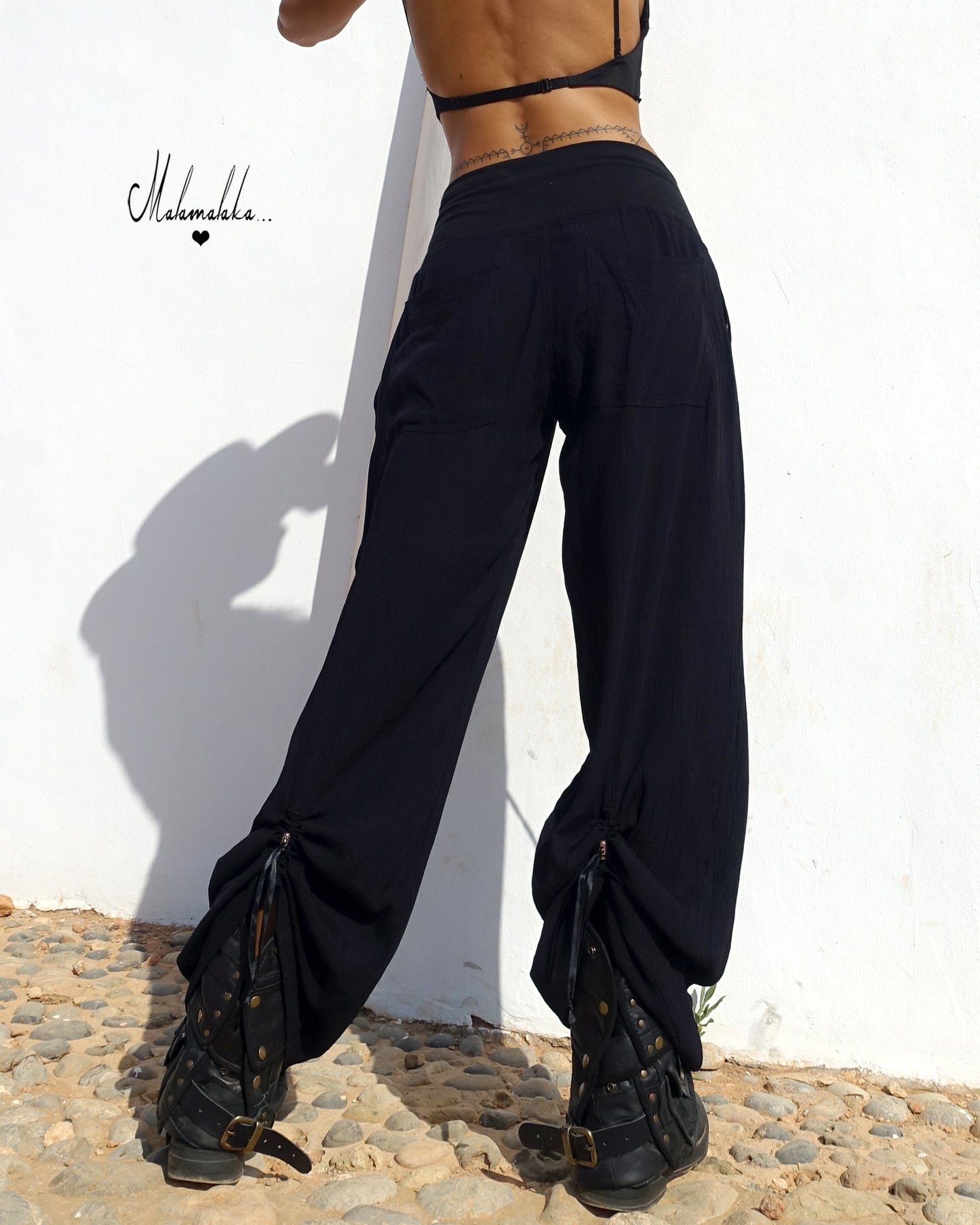 Women's Fringe Rayon Wide-Leg Trousers | Elastic Waist · Straight Leg with Pockets
