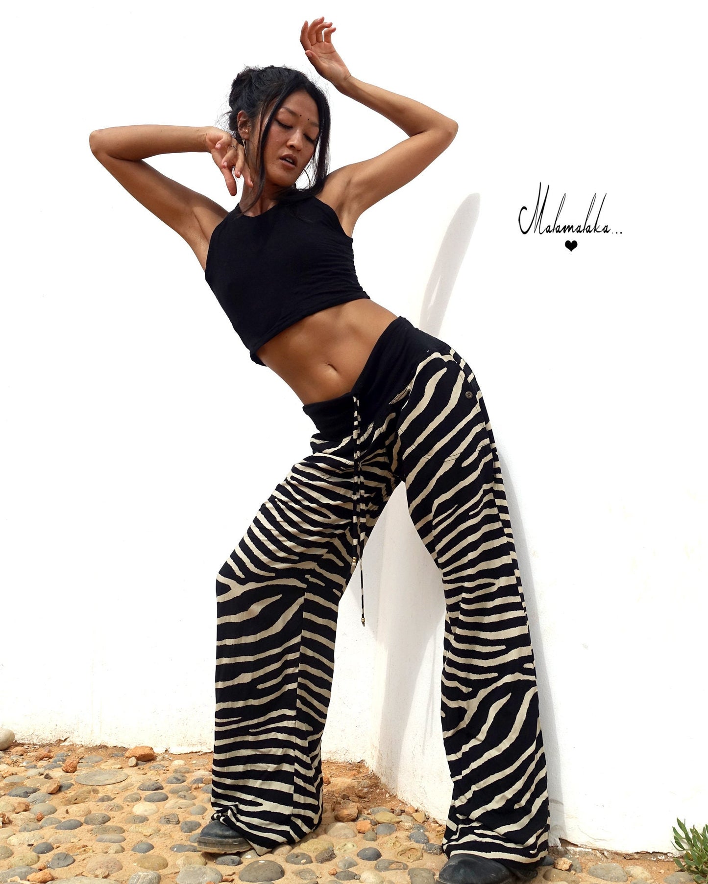 Women's Fringe Rayon Wide-Leg Trousers | Elastic Waist · Straight Leg with Pockets