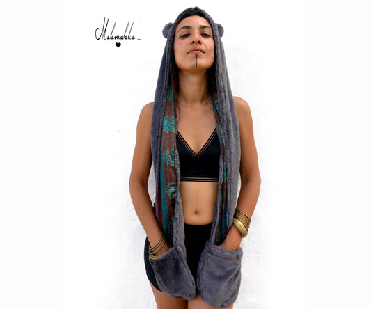 Animalakas Reversible Plush Hood | Unisex Festival Streetwear — One of a Kind