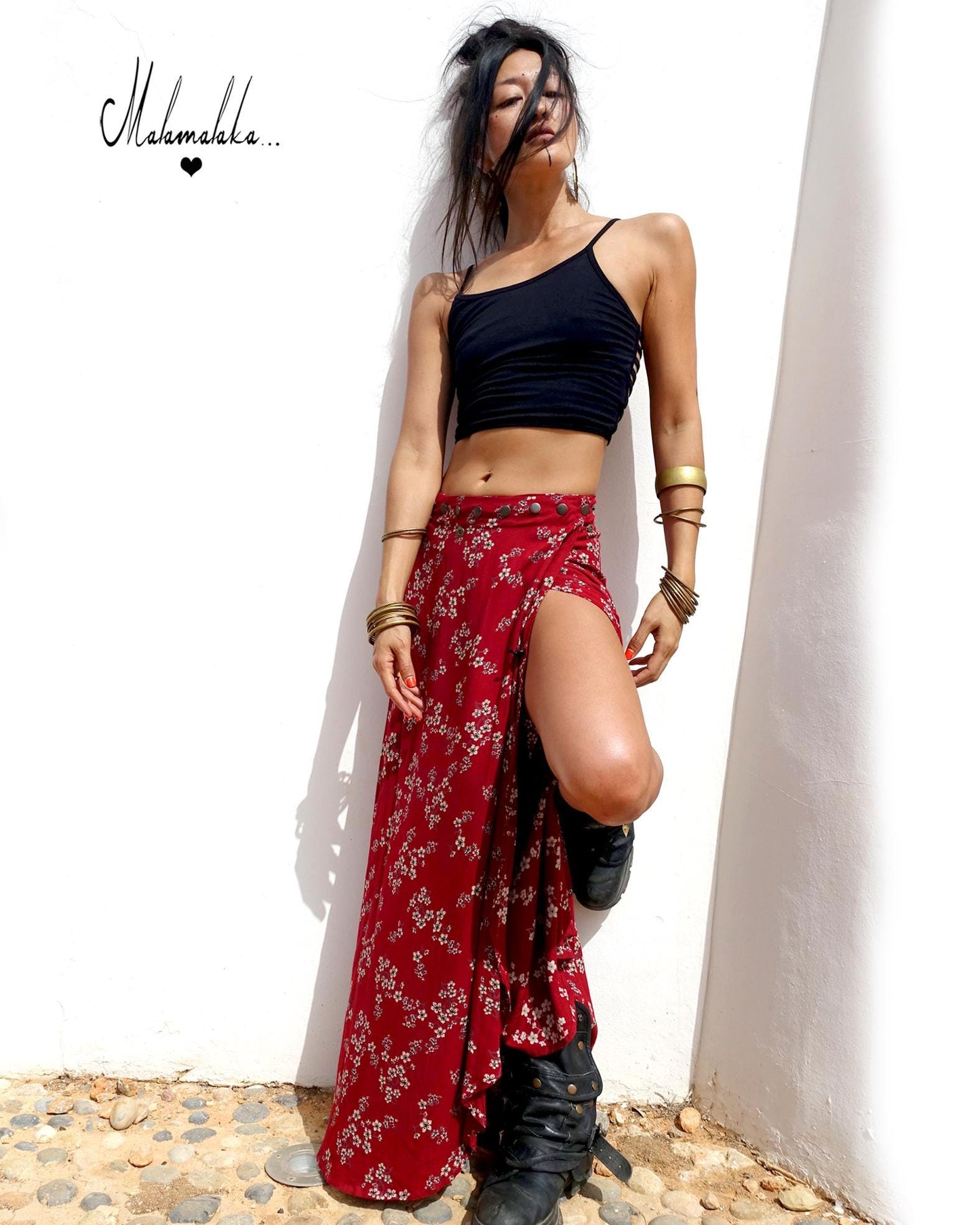 Transformable Rayon Maxi Skirt | Open Asymmetric Boho Gypsy Tribal · Steampunk Style