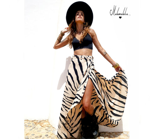 Transformable Rayon Maxi Skirt | Open Asymmetric Boho Gypsy Tribal · Steampunk Style