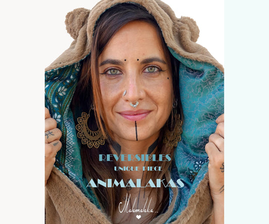 CAPUCHAS PELUCHE REVERSIBLES "Animalakas"...Pieza unica y exclusiva..Unisex..Ropa urbana..ropa festival