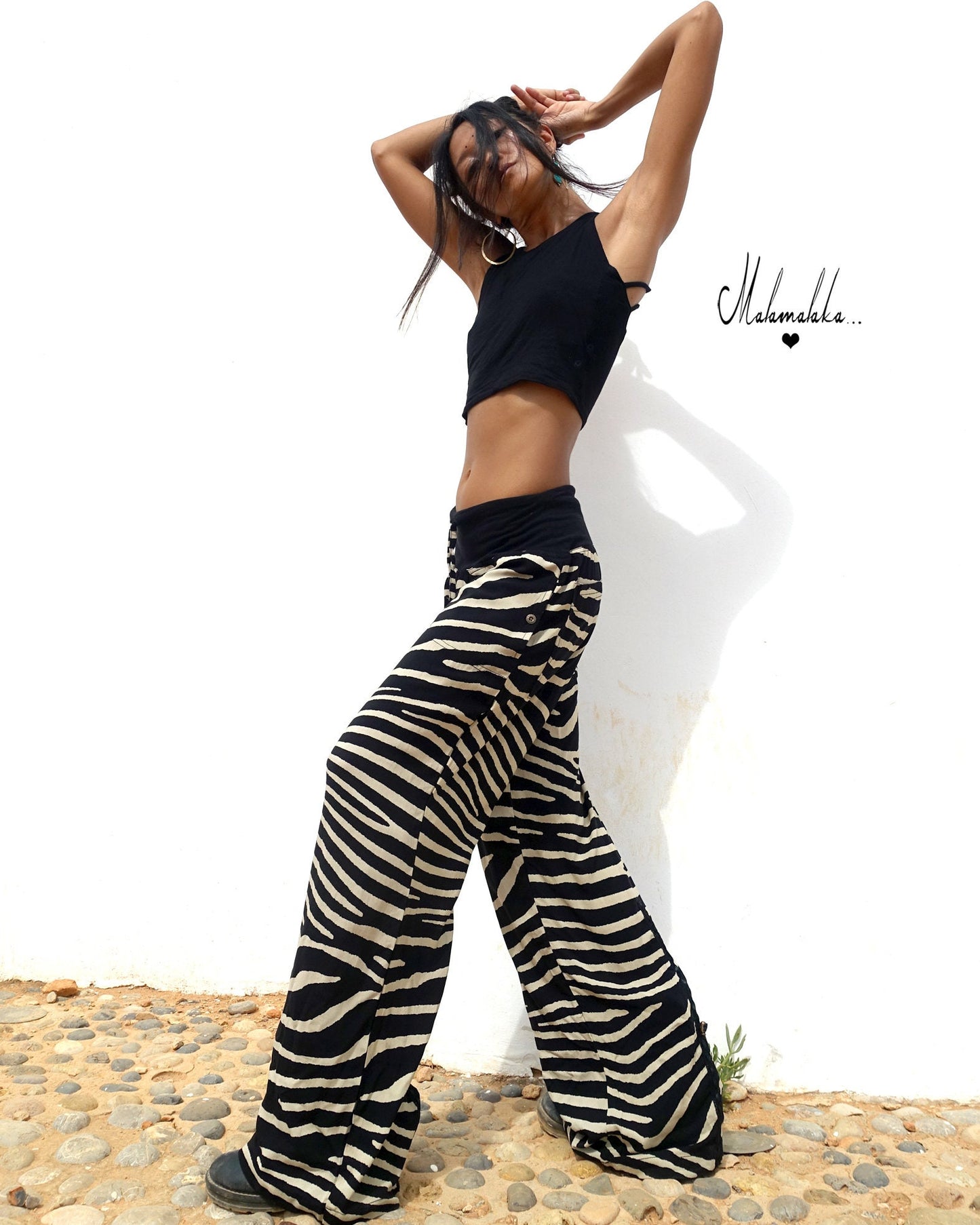 Women's Fringe Rayon Wide-Leg Trousers | Elastic Waist · Straight Leg with Pockets