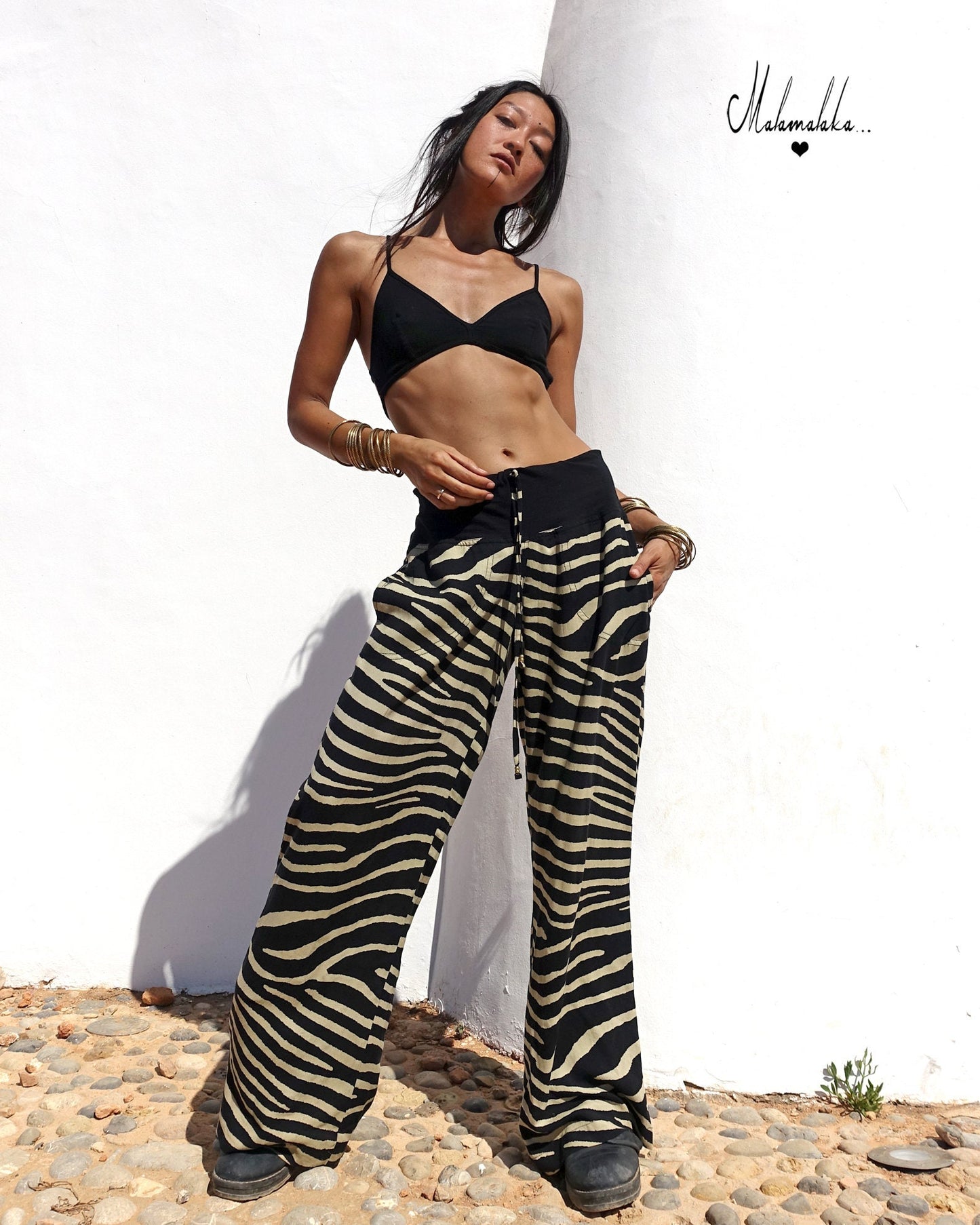 Women's Fringe Rayon Wide-Leg Trousers | Elastic Waist · Straight Leg with Pockets