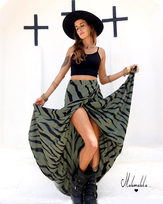 Transformable Rayon Maxi Skirt | Open Asymmetric Boho Gypsy Tribal · Steampunk Style