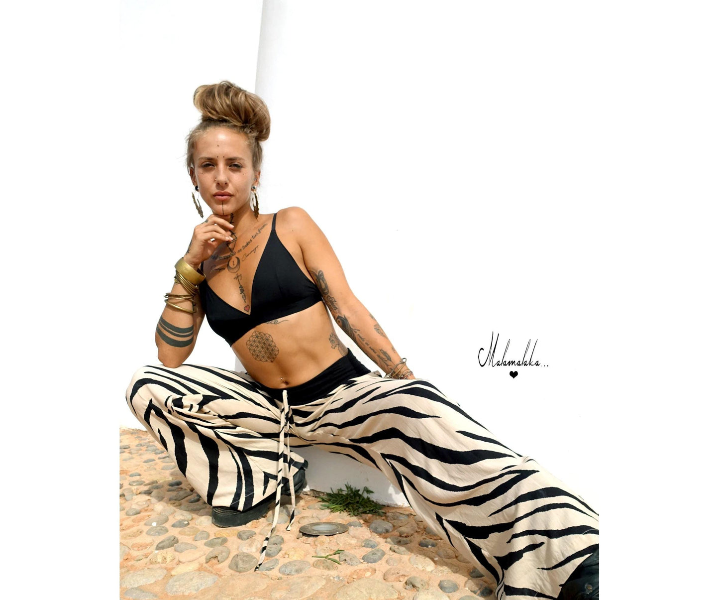 Women's Fringe Rayon Wide-Leg Trousers | Elastic Waist · Straight Leg with Pockets