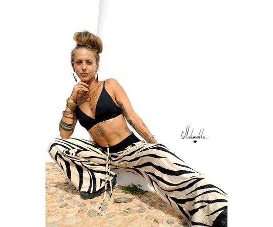 Women's Fringe Rayon Wide-Leg Trousers | Elastic Waist · Straight Leg with Pockets