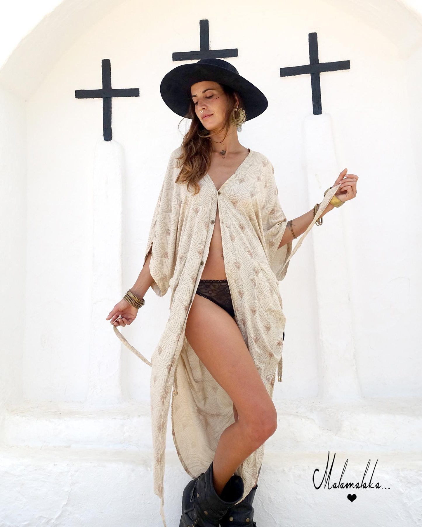 Boho Kimono Jacket | Detachable Hood · Tribal Festival Dress Kimono · Bohemian Style