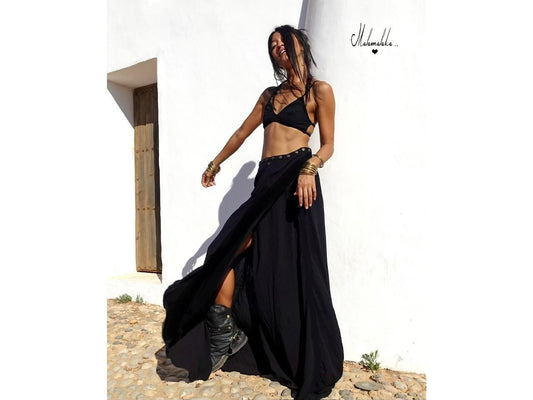 Transformable Rayon Maxi Skirt | Open Asymmetric Boho Gypsy Tribal · Steampunk Style