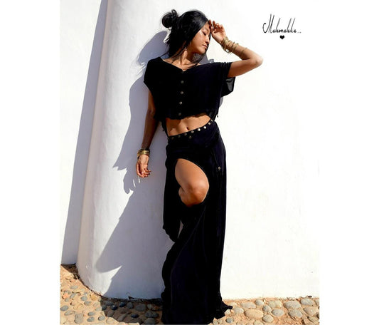 Women's Boho Co-ord Set | Fringe Wide-Leg Trousers & Open Shirt · Summer Outfit