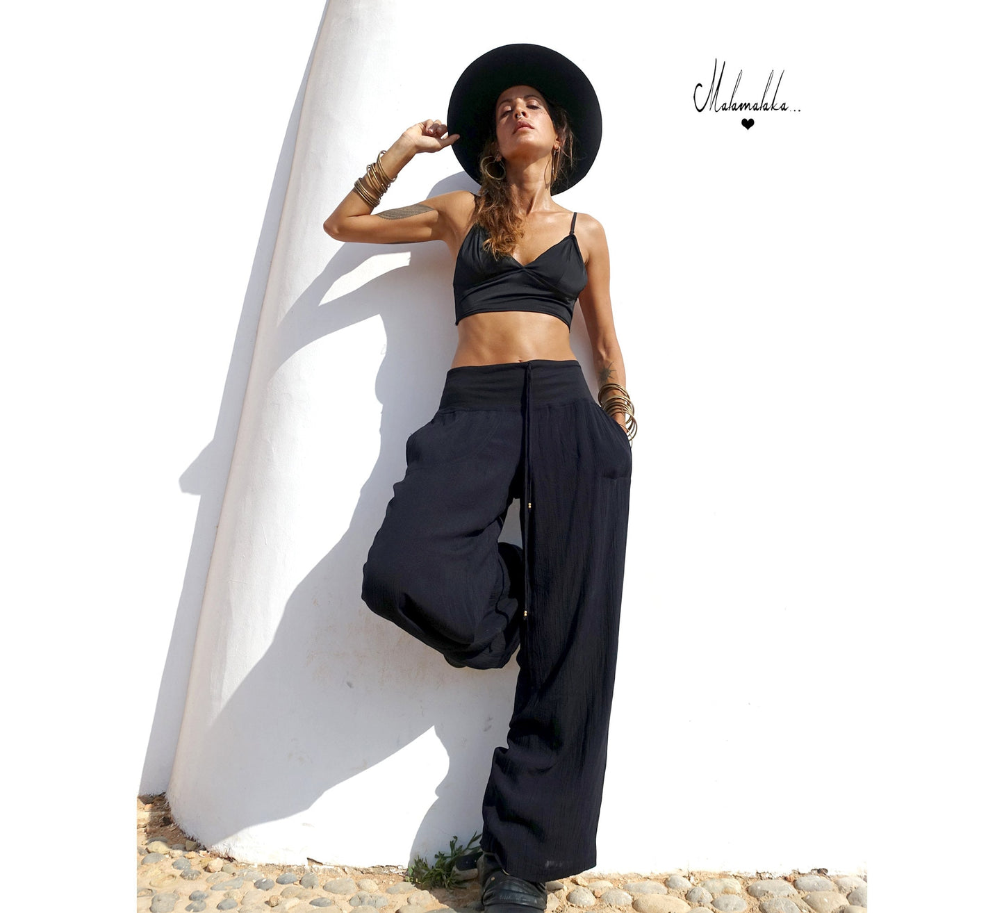 Women's Fringe Rayon Wide-Leg Trousers | Elastic Waist · Straight Leg with Pockets