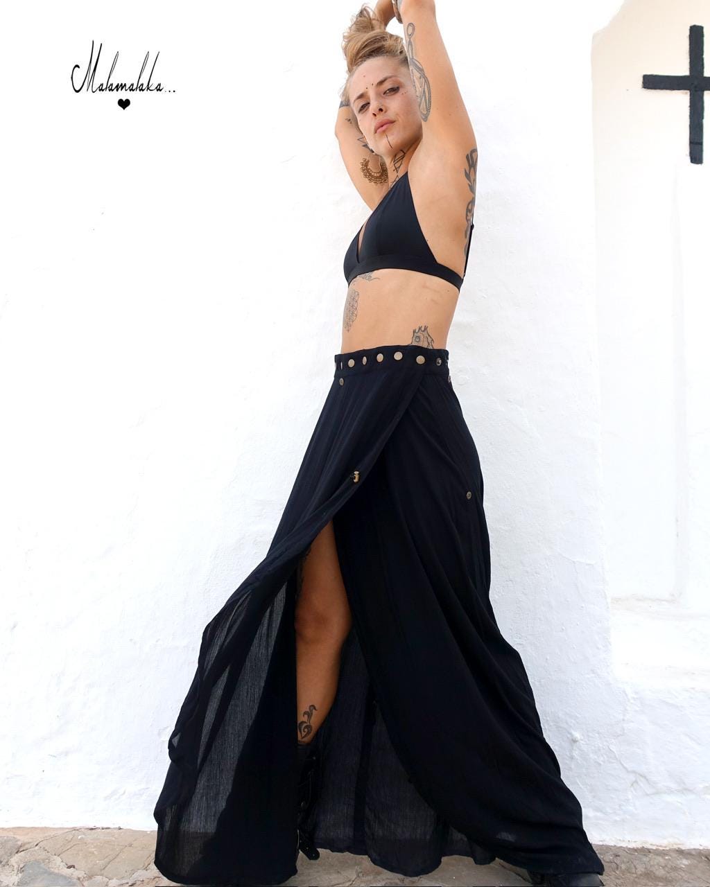 Transformable Rayon Maxi Skirt | Open Asymmetric Boho Gypsy Tribal · Steampunk Style
