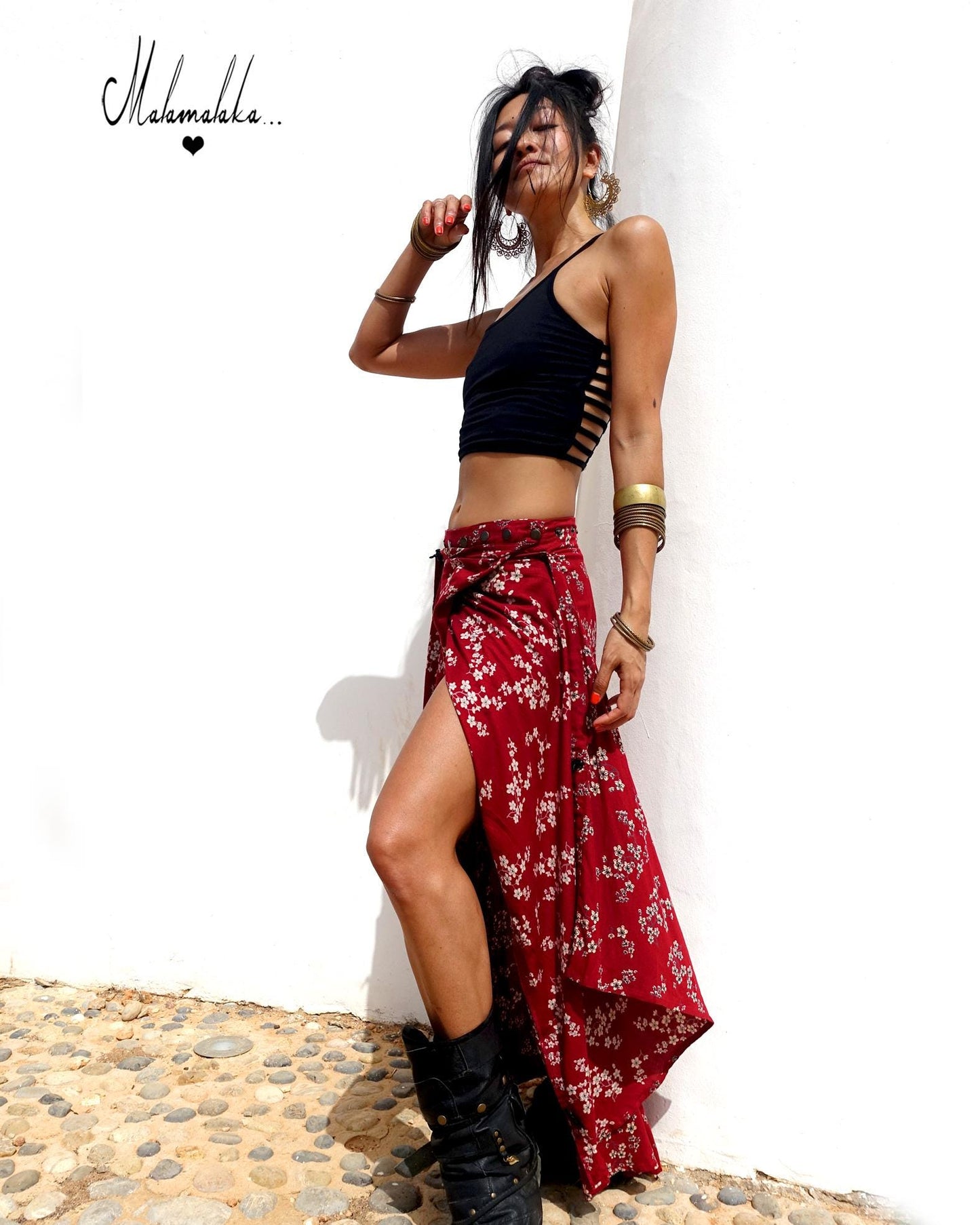Transformable Rayon Maxi Skirt | Open Asymmetric Boho Gypsy Tribal · Steampunk Style