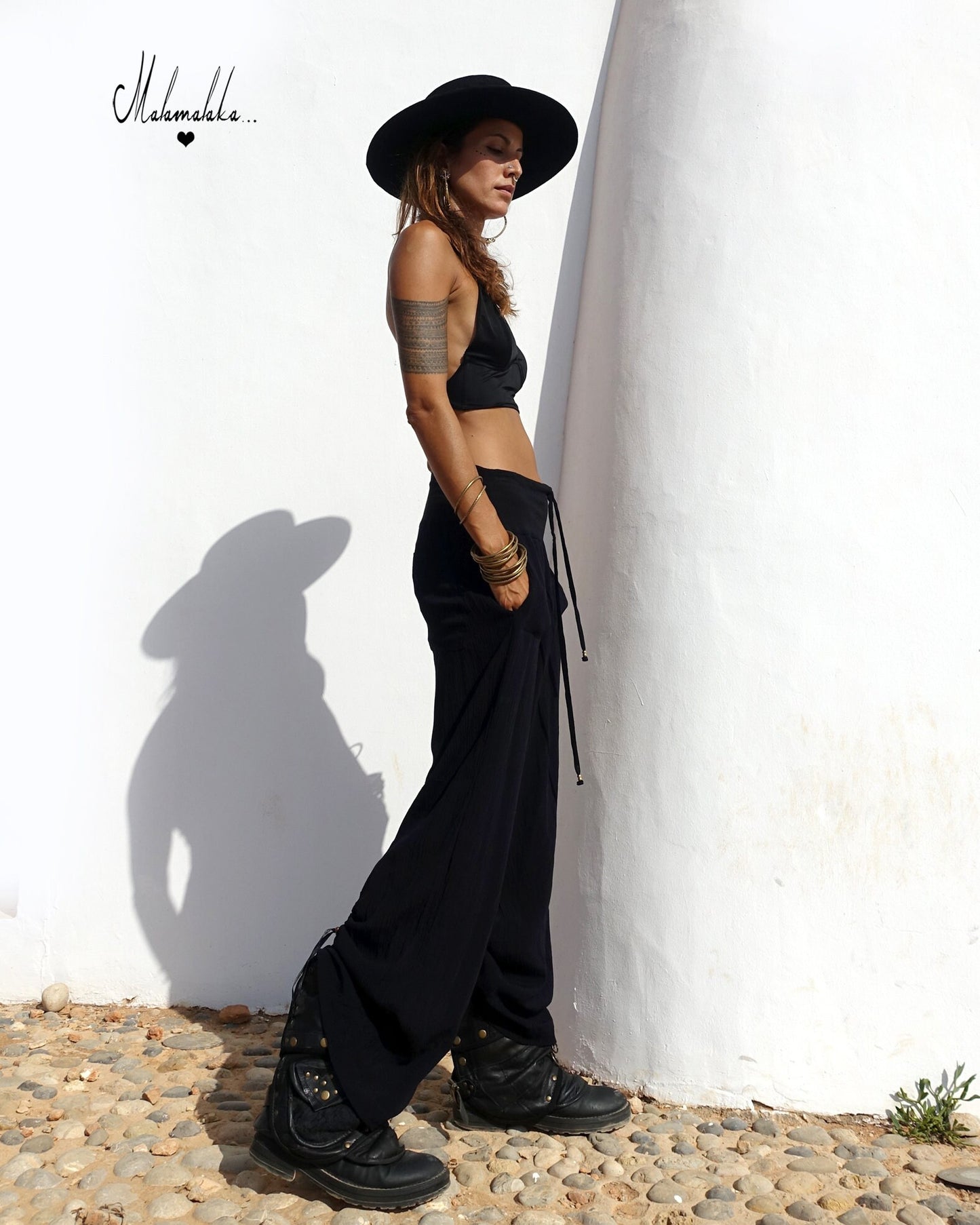 Women's Fringe Rayon Wide-Leg Trousers | Elastic Waist · Straight Leg with Pockets