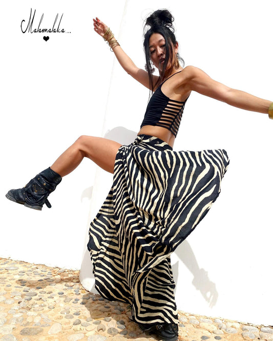 Transformable Rayon Maxi Skirt | Open Asymmetric Boho Gypsy Tribal · Steampunk Style