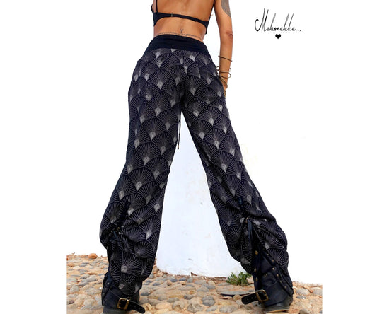 Women's Fringe Rayon Wide-Leg Trousers | Elastic Waist · Straight Leg with Pockets