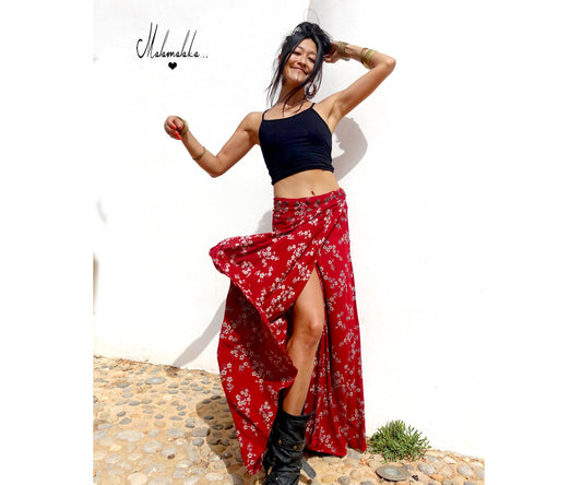 Transformable Rayon Maxi Skirt | Open Asymmetric Boho Gypsy Tribal · Steampunk Style