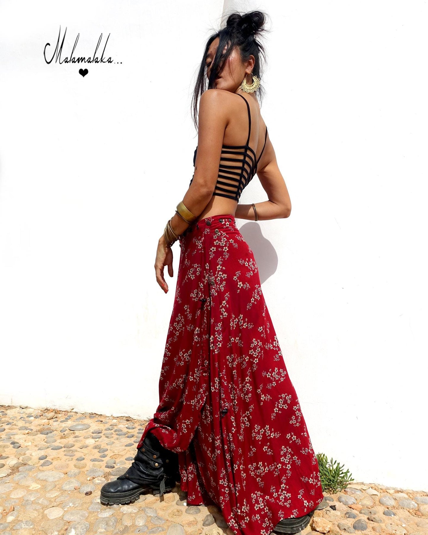 Transformable Rayon Maxi Skirt | Open Asymmetric Boho Gypsy Tribal · Steampunk Style