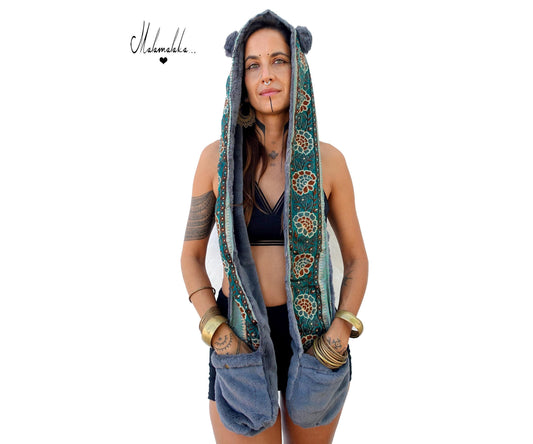 Animalakas Reversible Plush Hood | Unisex Festival Streetwear — One of a Kind