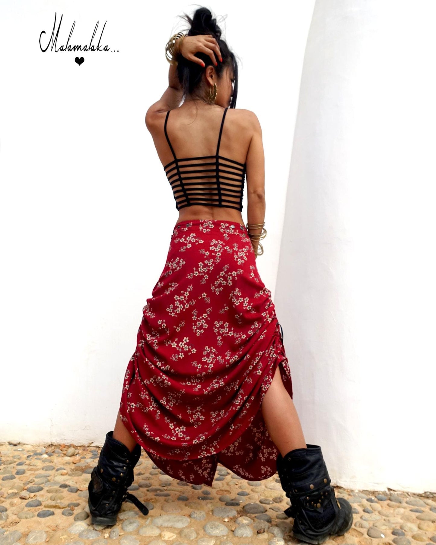 Transformable Rayon Maxi Skirt | Open Asymmetric Boho Gypsy Tribal · Steampunk Style