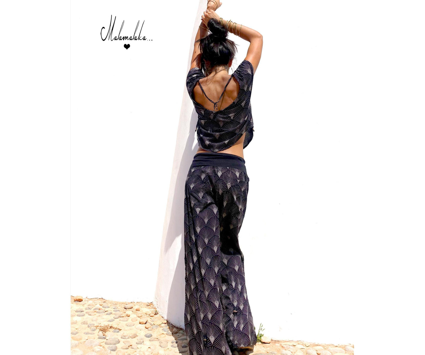 Women's Boho Co-ord Set | Fringe Wide-Leg Trousers & Open Shirt · Summer Outfit